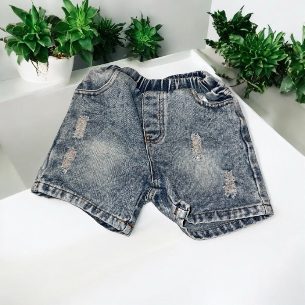Light Blue Toddler Distressed Denim Shorts with Elastic Waistband